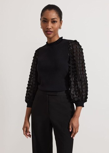 Phase Eight Shelly Woven Sleeve Detail Knitwear Black USA | 9361827-EQ